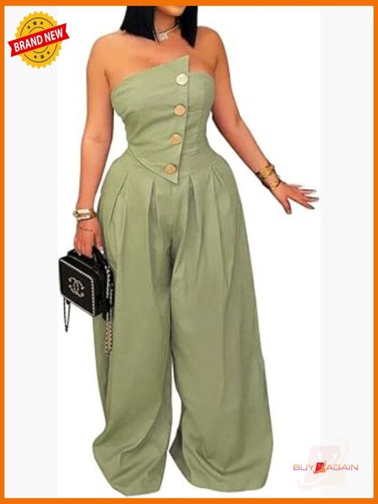 Pants - Strapless Cargo Jumpsuit, Wide Leg Romper, Sexy Y2K One Piece Outfit